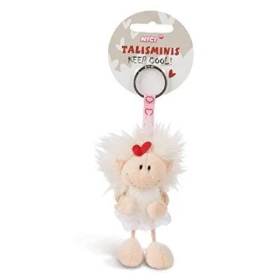 Afbeelding van sleutelhanger engel 7cm wit knuffeldier hanger met voor sleutelhanger, en geluksbrenger tas boodschap