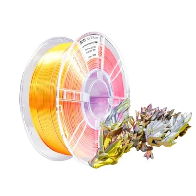 Afbeelding van iBOSS PLA+ zijden filament 1,75 mm, 3D printerfilament, 1 kg, zijdegroen, oranje en goud, glanzend, driekleurig +/ 0,02 compatibel met de meeste FDM printers