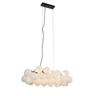Afbeelding van QAZQA Hanglamp zwart met opaal glas 8 lichts langwerpig Uvas