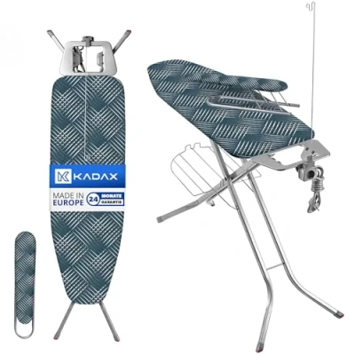 Afbeelding van KADAX strijkplank met geïntegreerde verlenging, inklapbare kabelhouder, stoomstrijkplank uittrekbare plank voor kleding (groen)