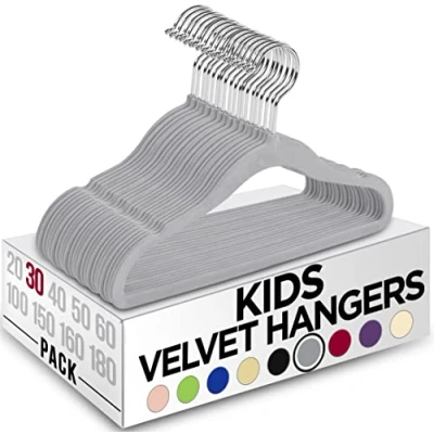Afbeelding van Utopia Home 30 stuks fluwelen kleerhangers voor kinderen, duurzaam, cm, closet, ideaal antislip, dagelijks gebruik, grijs