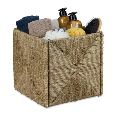 Afbeelding van Relaxdays Zeegras opbergmand, badkamer, h x b d: 30 cm, vierkant gevlochten mand, naturel