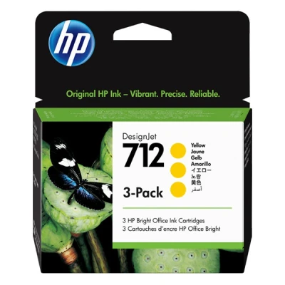 Image de Pack de 3 cartouches d&#039;encre DesignJet HP 712, jaune, 29 ml