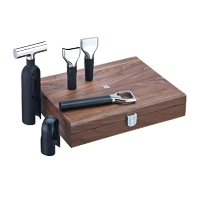 Image de Wmf baric sommelier vin set de 5 pièces boîte en bois couleur noyer tire bouchon plastique gießer décapsuleur noir