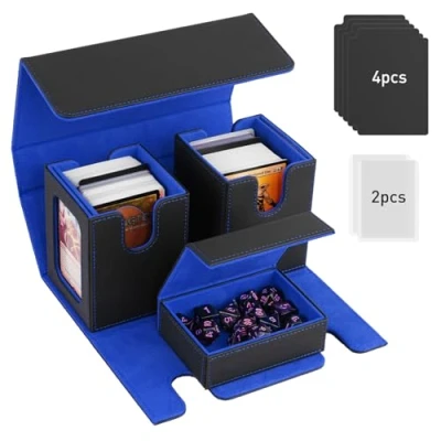 Afbeelding van TiMOVO MTG Commander Deck Box, étui magnétique en cuir pour cartes Yu GiOh TCG CCG Magic Cards avec 2 présentoirs Commander, 4 séparateurs et plateau à dés