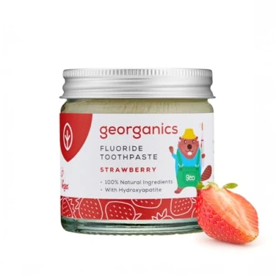Afbeelding van Georganics Kids Fluoride Tandpasta Aardbeismaak Versterkt Strawberry