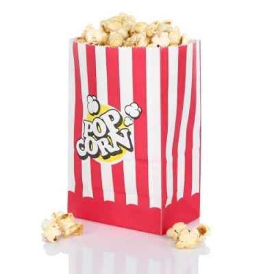 Afbeelding van FunX 80 stuks popcornzakjes van kraftpapier Voor bioscoop avonden, kinderverjaardagen en pyjamafeestjes 10 x 7 16 cm Rood wit gestreept