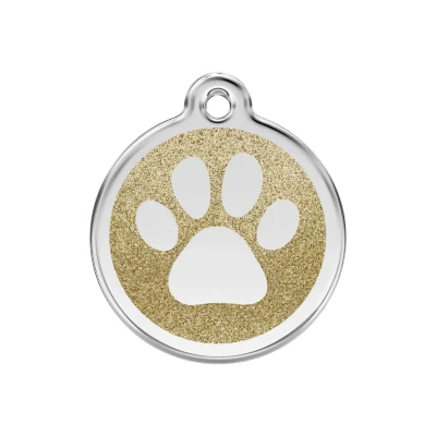 Afbeelding van Paw Print Gold glitter hondenpenning medium/gemiddeld dia. 3 cm RedDingo