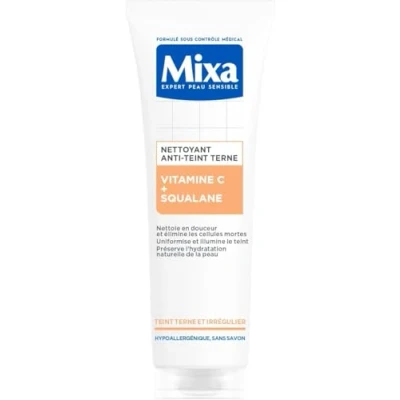 Image de Mixa Nettoyant Confort Anti Teint Terne à la Vitamine C et au Squalane Peaux Irrégulier Soin du Visage Hydratant Protecteur Démaquillant Doux 150 ml