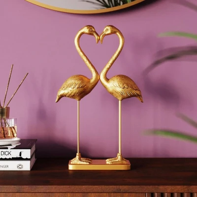 Afbeelding van KARE decoratiefiguurtje Flamingo Love, goudkleurig, hoogte 39 cm