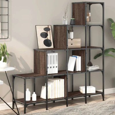 Afbeelding van Boekenkast 122x30x132 cm bewerkt hout en metaal bruin eiken