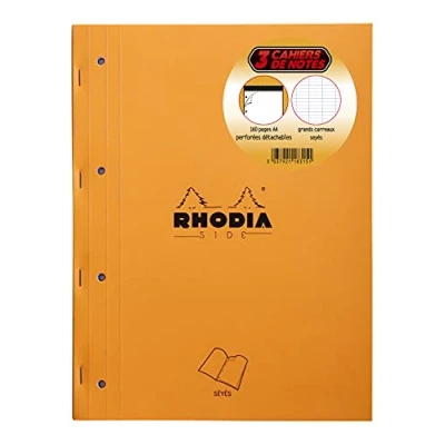 Afbeelding van RHODIA 118315C notitieblok, A4, grote zeyes ruiten, 80 vellen, afneembaar, 4 gaten, wit papier, g/m², 3 stuks