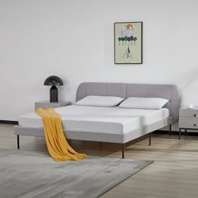Afbeelding van Gestoffeerd bed Porvoo met bedbodem 160x200 cm grijs [en.casa]