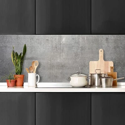 Afbeelding van CREARREDA Spatbescherming sticker voor de keuken, zelfklevend, beton, 180 x 60 cm, 100% gemaakt in Italië met niet giftige inkt, vlamvertragend en waterbestendig, 67135
