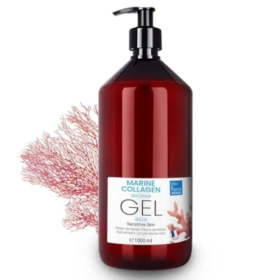 Afbeelding van Triple Action Collageen Douchegel: Gezicht, Lichaam en Haarreiniger. Verstevigend anti aging effect. Verzorging voor atopische, gevoelige droge huid 1000 ml