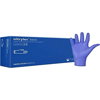 Afbeelding van MERCATOR MEDICAL Nitril handschoenen, blauw, NITRYLEX CLASSI, wegwerphandschoenen, poedervrij, gestructureerd bij de vingertoppen, maat: L 100 stuks