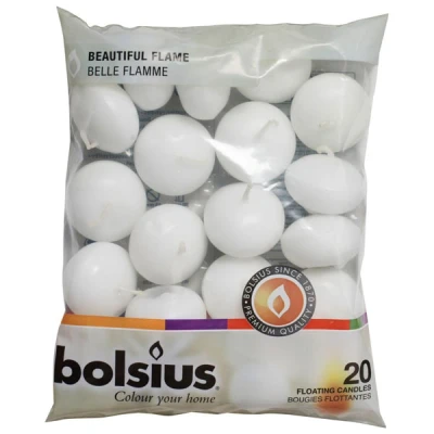 Afbeelding van Bolsius Drijfkaarsen Wit zak 20 st 30x45 mm