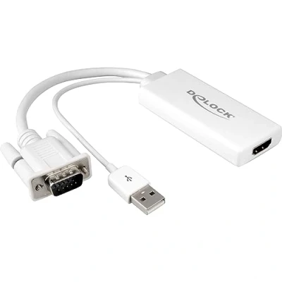 Afbeelding van Delock 62460 VGA / USB HDMI Adapter [1x stekker, A 2.0 stekker 1x bus] Wit 25.00 cm
