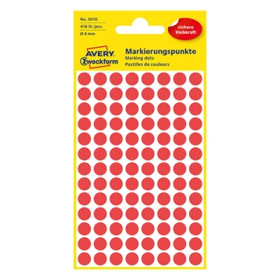 Image de Etiquette Avery Zweckform 3010 rond 8mm rouge 416 pcs