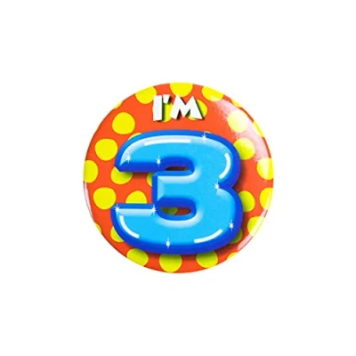 Afbeelding van Paper Dreams Button I&#039;m 3 Junior 5,5 Cm Staal Geel/rood/blauw
