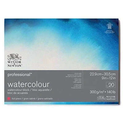Afbeelding van Winsor &amp; Newton Professional Aquarelpapier Grain satiné Blok 4 zijdig gelijmd 300gr 20 vel 22,9x31cm