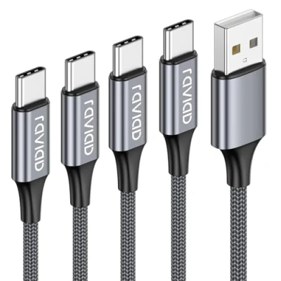Afbeelding van USB C kabel, RAVIAD [4 stuks, 0.5m, 1m, 2m, 3m ] 3A snellaadkabel geschikt voor type apparaten, Samsung Galaxy S10/S9/S8, Note 9/8, Huawei P30/P20, HTC, OnePlus, Sony, Lumia, tablet en meer