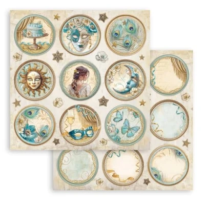 Afbeelding van Stamperia Scrapbooking vellen voor scrapbooking, albums, kaarten maken, bullet journals en meer, zuurvrij, dubbelzijdig, perfect handwerk geschenken (maskerade, rond)