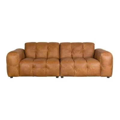 Afbeelding van Dutchbone Hackman 3 zitsbank Leer Cognac Bruin