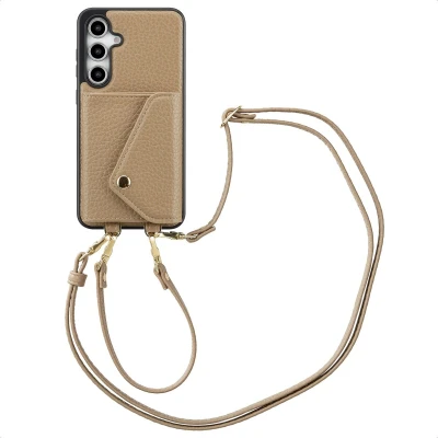 Afbeelding van Selencia Hoesje Geschikt voor Samsung Galaxy S24 FE Met Pasjeshouder Sera Koordhoesmet pashouder envlop Beige