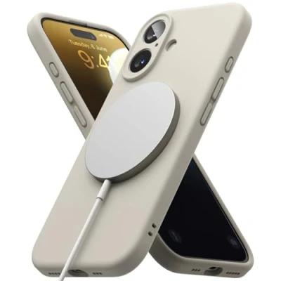 Afbeelding van Ringke Beschermhoes compatibel met iPhone 16 [Magnetische Siliconen] Magnetische Microvezel Zachte Siliconen Bumper Ultradun Zacht Lichtgewicht Case Accessoires Steen