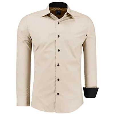 Afbeelding van J&#039;S FASHION Herenhemd, slim fit, lange mouwen, gemakkelijk te strijken, Europese maten, S 6XL, Ecru