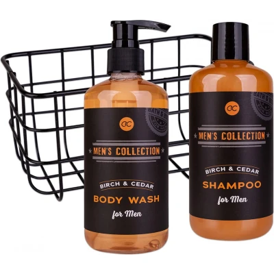 Afbeelding van Accentra Cadeauset HERENCOLLECTIE in draadmand, incl. 300ml body wash pompdispenser, shampoo, geur: berk &amp; ceder