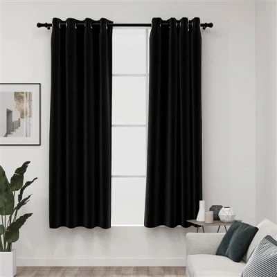 Afbeelding van Gordijnen linnen look verduisterend 2 st 140x175 cm antraciet