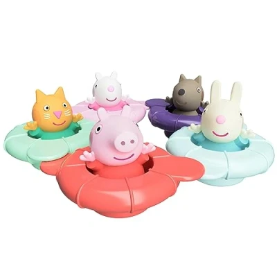 Afbeelding van TOMY Toomies Peppa&#039;s Pool Party 5 ringbekers met Peppa Pig &amp; Friends watersquirter, badspeelgoed + 18 maanden voor baby&#039;s en peuterbad
