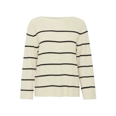 Afbeelding van ICHI Boston Trui, Dames, Maat: Large, Almond milk/black