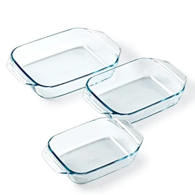 Afbeelding van Pyrex® Irrestible Collection Ovenschaal van borosilicaatglas, 27, 31 en 35 cm, met brede handgrepen, 3 stuks, hittebestendig, vaatwasmachinebestendig, gemaakt in Frankrijk