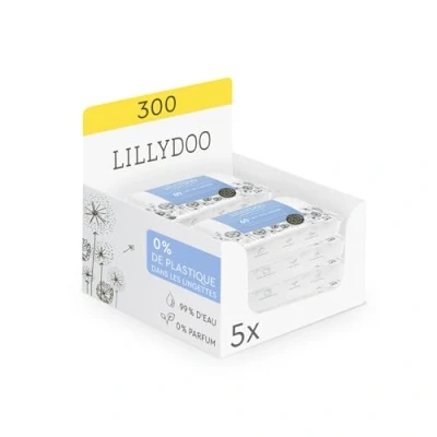 Afbeelding van LILLYDOO 5 verpakkingen van 60 vochtige babydoekjes, met 99% water, 300 doekjes, 100% plasticvrij, geurvrij en zacht als katoen water (FSC Mix)