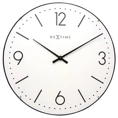 Afbeelding van Nextime Ne 3157Wi Wandklok Dia. 35 Cm, Bol Glas, Wit, &#039;Basic Dome&#039;