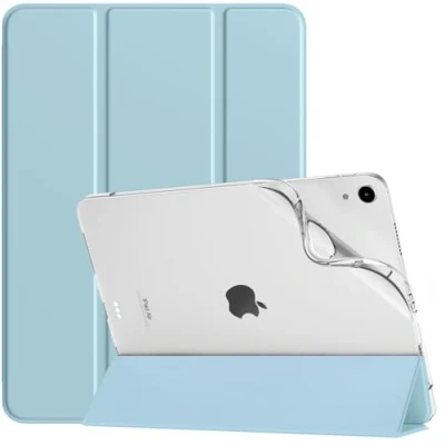 Afbeelding van TiMOVO hoes voor iPad Air 11 inch M2 2024, 6/5/4 (2024/2022/2020) 10,9 inch, dunne met matte achterkant van zacht TPU, transparant, mat, beschermhoes automatische slaap/wake, grijs