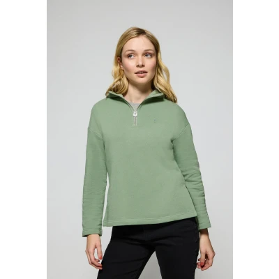 Afbeelding van Polo Club Dames Jadegroene Sweater ‘Sinsajo’ Met Kap, Rits En Rigby Go Logo S