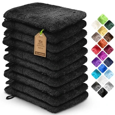 Image de NatureMark Lot de 10 Gants Toilette en Tissu éponge, 100% Coton, Noir, 15 x 21 cm