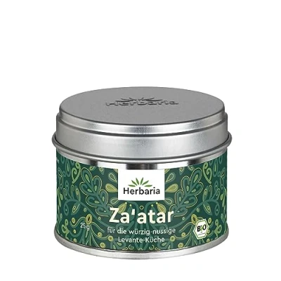 Afbeelding van Herbaria Za&#039;atar Bio Box S 25 g gebruiksklare biologische oosterse kruidenmix voor klassieke gerechten uit de Levante keuken met prachtige ingrediënten in duurzame beschermdoos