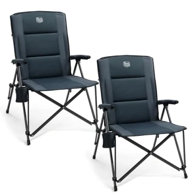 Afbeelding van TIMBER RIDGE Opvouwbare campingstoel met hoge rugleuning, XXL, brede zitting, gevoerd, 55 cm, belastbaar tot 150 kg, zijvak, camping, tuin, balkon
