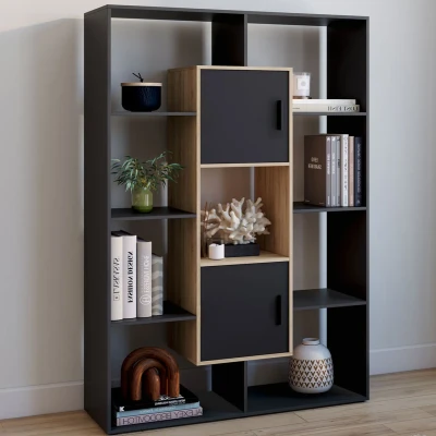 Afbeelding van COLETTE boekenplank met 11 vakken en 2 zwart houteffect H.143 cm