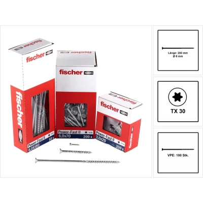 Afbeelding van Fischer Power Fast II 670466 Spaanplaatschroeven 6 mm 200 Binnen T, Interne vertanding, TX, Torx, T profiel Staal Galvanisch verzinkt 100 stuk(s)