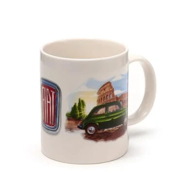 Afbeelding van Beker/Mok Fiat 500 Retro Rome Riviera&amp;Colosseum Rood/Groen Porselein 300ml