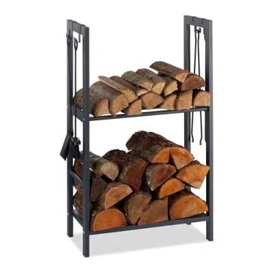 Afbeelding van Relaxdays brandhout rek haardhout opslag binnen &amp; buiten 100 x 60 30 cm