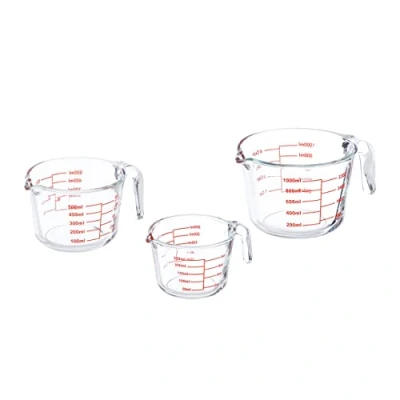 Afbeelding van Relaxdays maatbeker set van 3 maatkan 250 ml 500 1L glas transparant