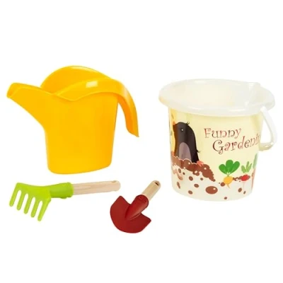Afbeelding van Klein Toys Little Foot zand tuinset 2L zandemmer, handschep, handhark en gieter gerecycled plastic multicolor