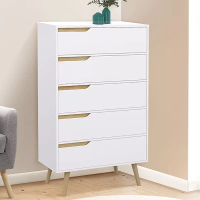 Image de Commode 5 tiroirs HELSINKI 60 cm chiffonnier scandinave blanc